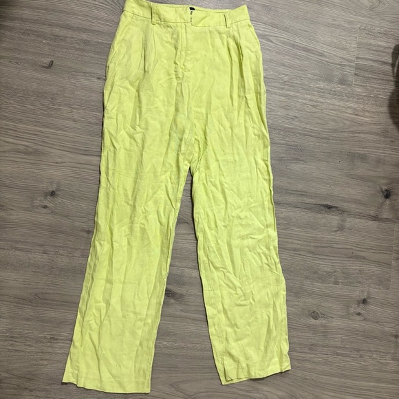 House of Harlow 1960 Womens Pants Lime Green Linen High Waist Straight Leg Sz 0 - Picture 1 of 8